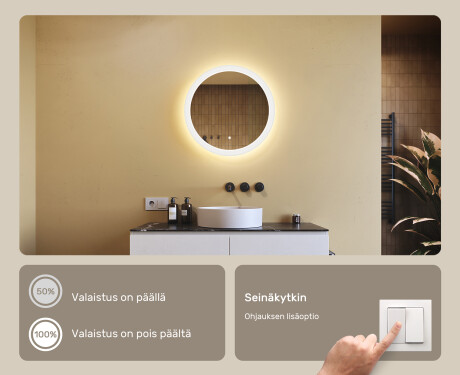 Pyöreä LED-valaistu kylpyhuoneen peili 60 cm kanssa Dual color, Kosketuskytkin #4