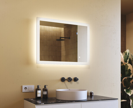Suorakulmainen kylpyhuoneen peili LED-valaistuksella 80x60 cm kanssa Dual color, Kosketuskytkin