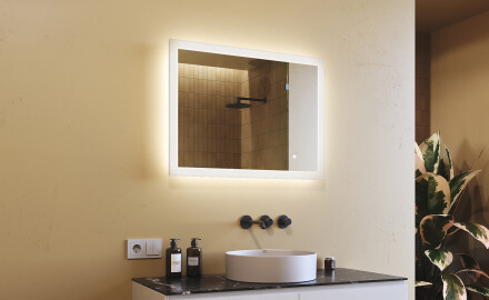 Suorakulmainen kylpyhuoneen peili LED-valaistuksella 80x60 cm kanssa Dual color, Kosketuskytkin