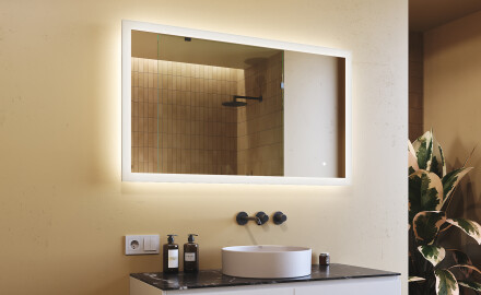 Suorakulmainen kylpyhuoneen peili LED-valaistuksella 120x70 cm kanssa Dual color, Kosketuskytkin