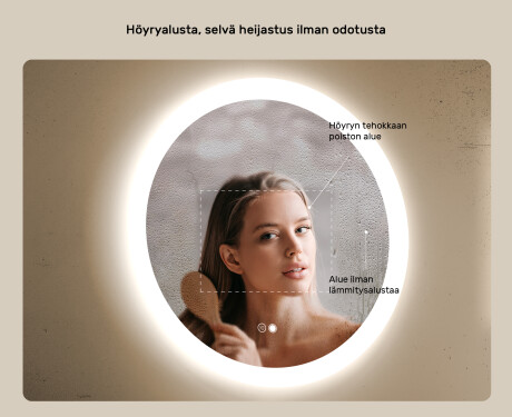 Pyöreät kylpyhuoneen peilit LED-valaistuksella 60 cm kanssa Dual color, Kosketuskytkin, Lämmitysmatto #5