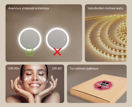 Pyöreät kylpyhuoneen peilit LED-valaistuksella 60 cm kanssa Dual color, Kosketuskytkin, Lämmitysmatto #6