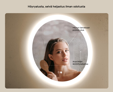 Pyöreä kylpyhuoneen peili LED-valaistuksella 80 cm kanssa Dual color, Kosketuskytkin, Lämmitysmatto #5
