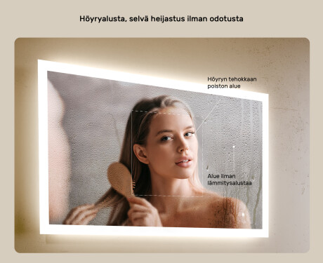Suorakulmainen LED-kylpyhuoneen peili 80x60 cm kanssa Dual color, Kosketuskytkin, Lämmitysmatto #5