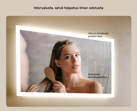 Suorakulmainen kylpyhuoneen peili LED-valaistuksella 100x70 cm kanssa Dual color, Kosketuskytkin, Lämmitysmatto #5
