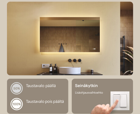 Suorakulmainen LED-kylpyhuonepeili 80x60/60x80 cm, kaksivärinen, kosketuskytkin, lämmitysmatto #3