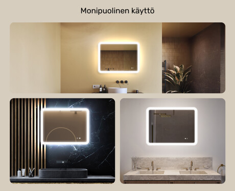 Pyöristetty kylpyhuonepeili LED-valaistuksella, 80×60 cm, kaksivärinen, kosketuskytkin, lämmitysmatto #2