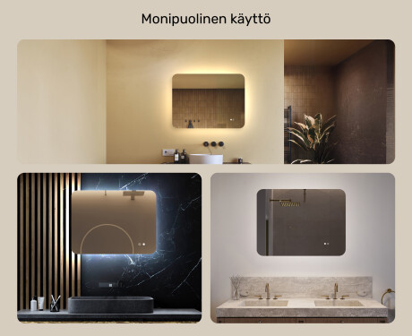 Pyöristetty kylpyhuonepeili LED-valaistuksella, 80×60 cm, kaksivärinen, kosketuskytkin, lämmitysmatto #2