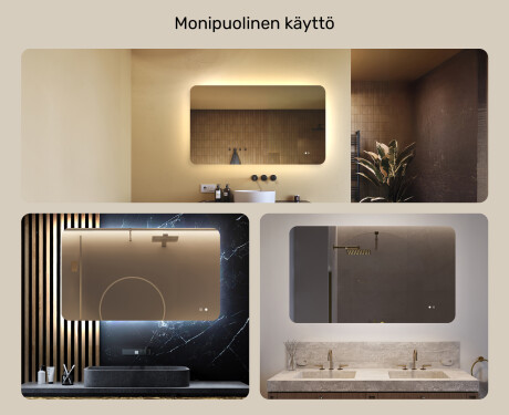 Pyöristetty kylpyhuonepeili LED-valaistuksella, 120×70 cm, kaksivärinen, kosketuskytkin, lämmitysmatto #2