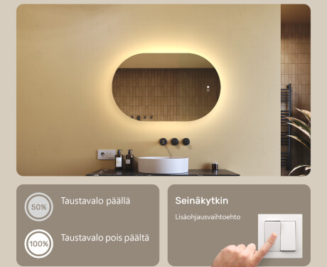 Soikea LED-peili 80x50/50x80 cm, kaksivärinen, kosketuskytkin, lämmitysmatto #4