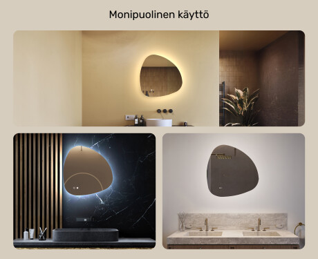 Epäsäännöllinen peili valaistuksella, 64×64 cm, kaksivärinen, kosketuskytkin, lämmitysmatto #2