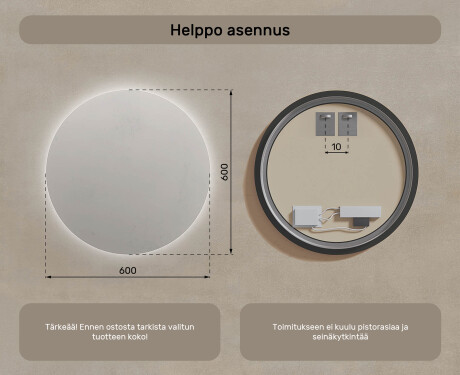 Pyöreä valaistu kylpyhuoneen peili 60 cm neutraalilla valolla 4500K #6