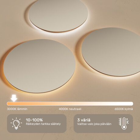 Pyöreä LED-peili kullanvärisessä alumiinikehyksessä #5