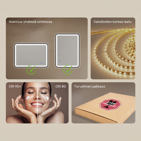 Peili pyöristetyillä kulmilla ja LED-valaistuksella mustassa alumiinikehyksessä #7