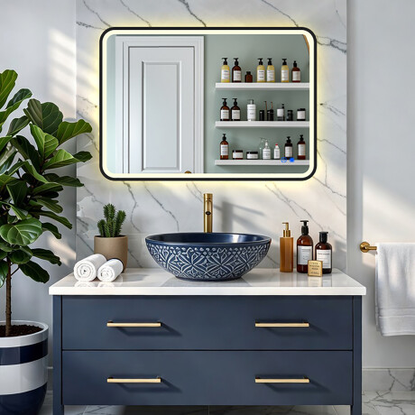 Peili pyöristetyillä kulmilla ja LED-valaistuksella mustassa alumiinikehyksessä #8