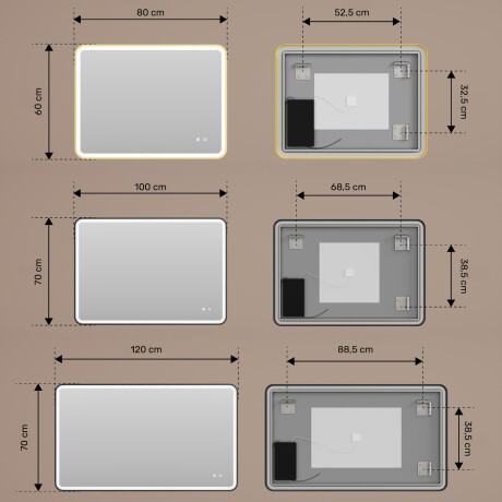 Pyöristetty LED-peili kullanvärisessä alumiinikehyksessä #3
