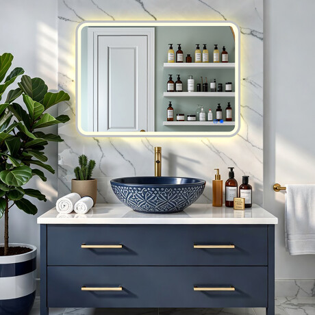 Pyöristetty LED-taustavalaistu peili - 80x60/100x70/120x70 cm hopeanvärisellä alumiinikehyksellä #8