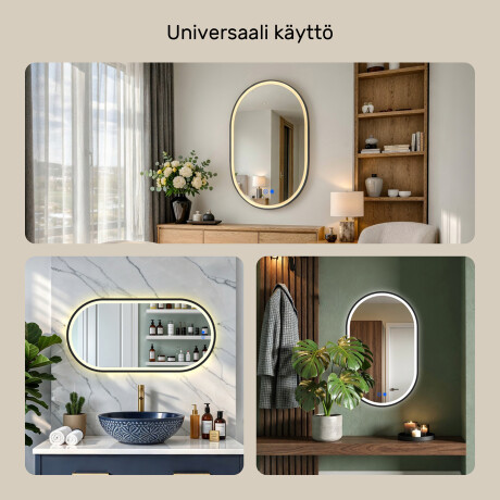 Soikea LED-taustavalaistu peili mustalla alumiinikehyksellä #4