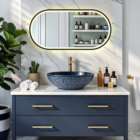 Soikea LED-taustavalaistu peili mustalla alumiinikehyksellä #8