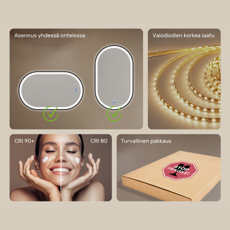 Soikea LED-peili kultaisella alumiinikehyksellä #7
