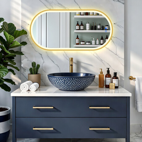 Soikea LED-peili kultaisella alumiinikehyksellä #8