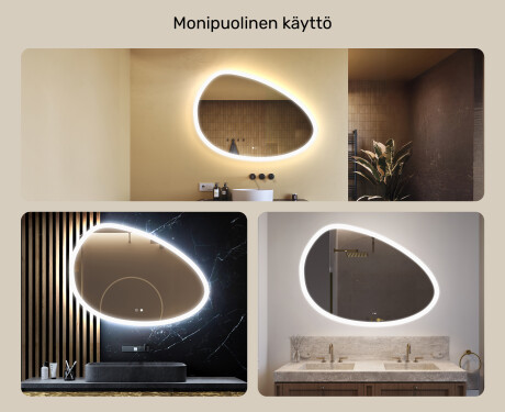 Epäsäännöllinen peili valaistuksella, 114×84 cm, kaksivärinen, kosketuskytkin, lämmitysmatto #2