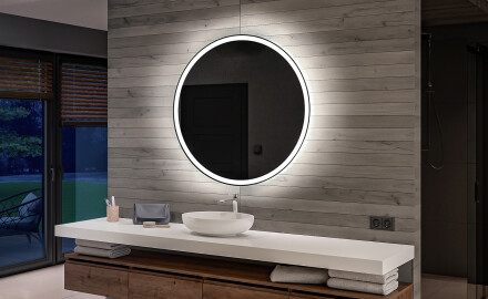 Kylpyhuoneen pyöreä paristokäyttöinen LED-peili L76