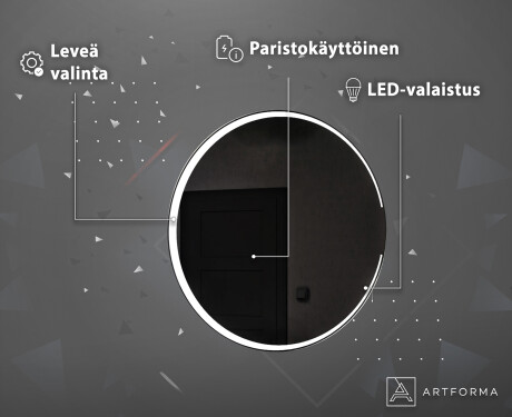 Kylpyhuoneen pyöreä paristokäyttöinen LED-peili L123 #4