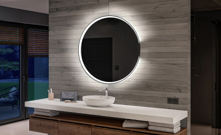 Kylpyhuoneen pyöreä paristokäyttöinen LED-peili L123