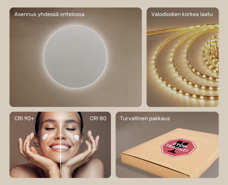 Kylpyhuoneen Peili Led-valoilla 80cm kylmän sävyinen LED-valo 7000K, lämmin valo 3000K tai neutraali valo 4500K #5