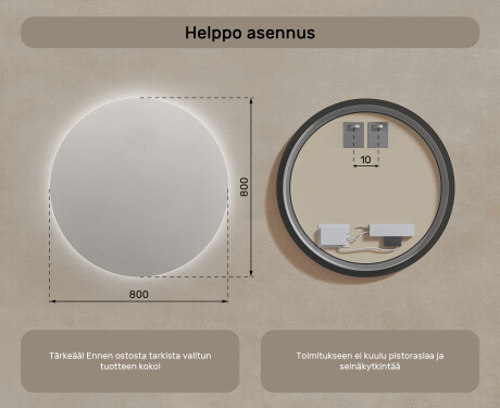 Kylpyhuoneen Peili Led-valoilla 80cm kylmän sävyinen LED-valo 7000K, lämmin valo 3000K tai neutraali valo 4500K #7