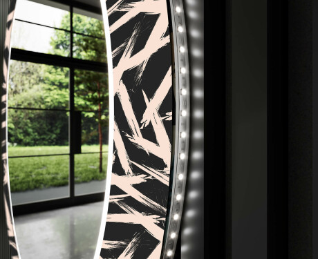 LED-Valaistuksella Varustettu Pyöreä Koristeellinen Peili Olohuoneeseen - Lines #11