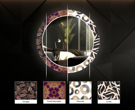 LED-Valaistuksella Varustettu Pyöreä Koristeellinen Peili Olohuoneeseen - Lines #6