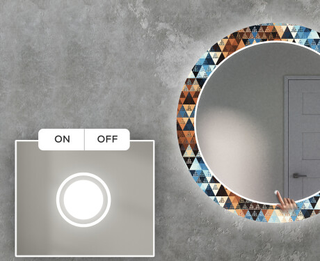 LED-Valaistuksella Varustettu Pyöreä Koristeellinen Peili Olohuoneeseen - Color Triangles #4