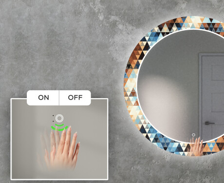 LED-Valaistuksella Varustettu Pyöreä Koristeellinen Peili Olohuoneeseen - Color Triangles #5