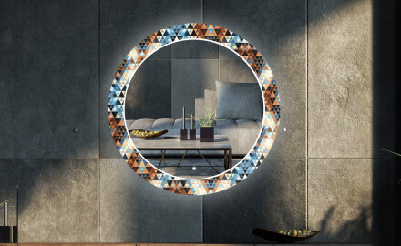 LED-Valaistuksella Varustettu Pyöreä Koristeellinen Peili Olohuoneeseen - Color Triangles