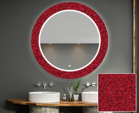 Taustavalaistu Koristeellinen Peili Kylpyhuoneeseen - Red Mosaic #1