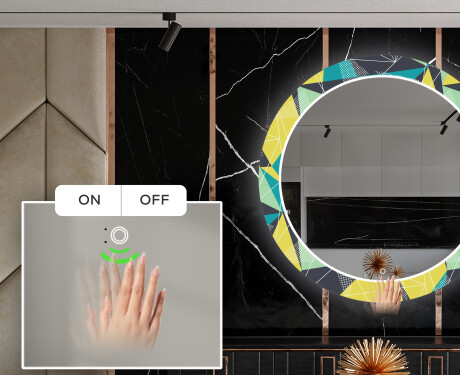 LED-Valaistuksella Varustettu Pyöreä Koristeellinen Peili Ruokasaliin - Abstract Geometric #5