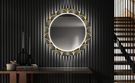 LED-Valaistuksella Varustettu Pyöreä Koristeellinen Peili Ruokasaliin - Art Deco