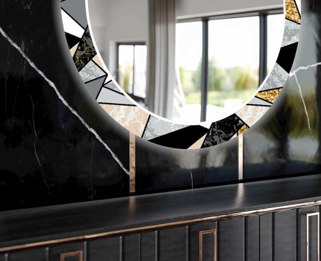 LED-Valaistuksella Varustettu Pyöreä Koristeellinen Peili Ruokasaliin - Marble Pattern #11