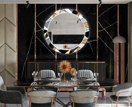 LED-Valaistuksella Varustettu Pyöreä Koristeellinen Peili Ruokasaliin - Marble Pattern #12