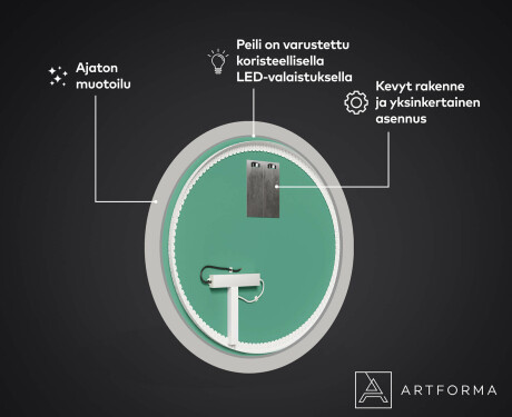 LED-Valaistuksella Varustettu Pyöreä Koristeellinen Peili Ruokasaliin - Marble Pattern #3
