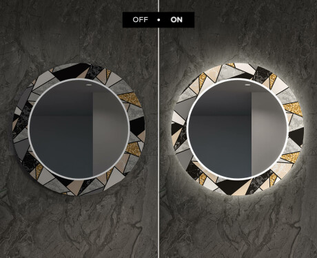 LED-Valaistuksella Varustettu Pyöreä Koristeellinen Peili Ruokasaliin - Marble Pattern #7