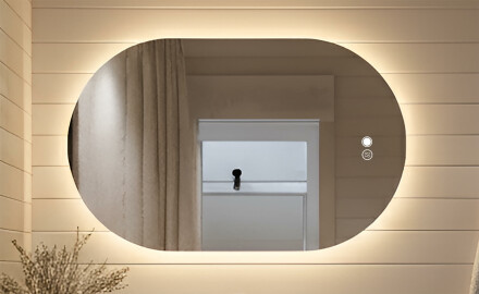 Valoilla varustettu kylpyhuoneen peili, kaksivärinen, kosketuskytkin, lämmitysmatto