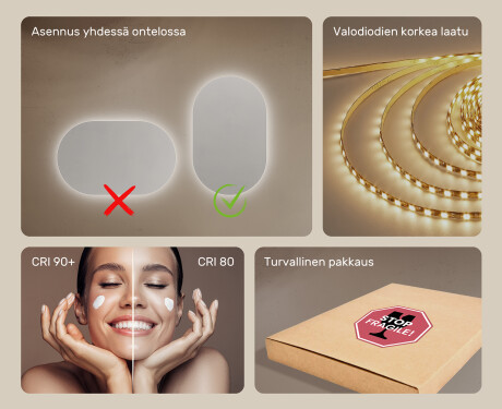 LED-valaistus Custom Mirror Kylpyhuoneen valaistus 50x80cm kylmän sävyinen LED-valo 7000K, lämmin valo 3000K tai neutraali valo 4500K #5