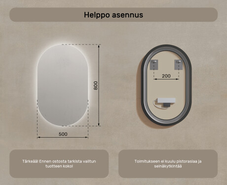 LED-valaistus Custom Mirror Kylpyhuoneen valaistus 50x80cm kylmän sävyinen LED-valo 7000K, lämmin valo 3000K tai neutraali valo 4500K #7