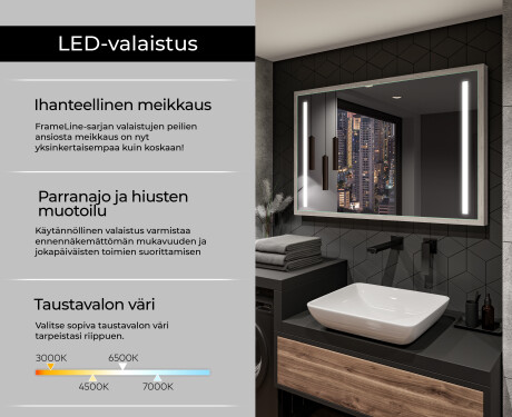 Suorakulmainen LED-kylpyhuoneen peili, jossa FrameLine-kehys L02 #4
