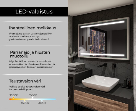 Suorakulmainen LED-kylpyhuoneen peili, jossa FrameLine-kehys L09 #4