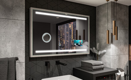 Suorakulmainen LED-kylpyhuoneen peili, jossa FrameLine-kehys L09