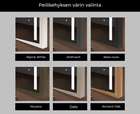 Suorakulmainen LED-kylpyhuoneen peili, jossa FrameLine-kehys L11 #2